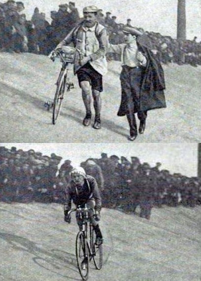 Arrivée du tour des Flandres 1919, en haut premier Henri Van Lerberghe, en bas deuxième Lucien Buysse.