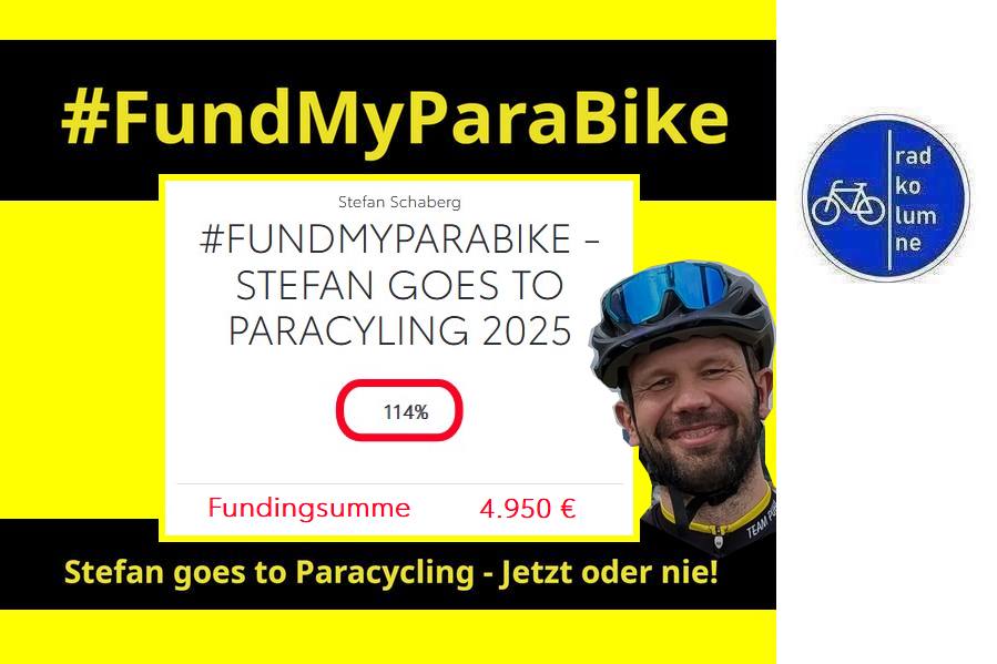 Bild zu #FundMyParaBike - Bildschirmfoto mit der Spendensumme und Konterfei von Stefan